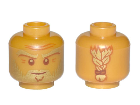 Minifigure, Head Gold Eyebrows, Beard and Braided Ponytail on Back, Dark Orange Wrinkles, Smile Pattern (Sensei Wu)