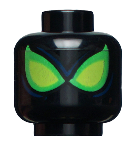 Minifigure, Head Alien with Spider-Man Large Lime Eyes with Bright Green Borders, Dark Blue Lines Pattern