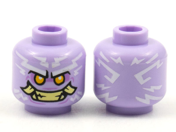 Minifigure, Head Alien Ninjago Islander with White Tattoos, Bright Light Orange Eyes, Medium Lavender Eye Shadow, Tan Teeth and Tusks Pattern