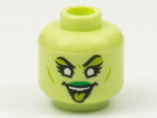 Minifigure, Head Alien Female Banshee with Green Lips, White Eyes, and Lime Tongue and Eye Shadow Pattern