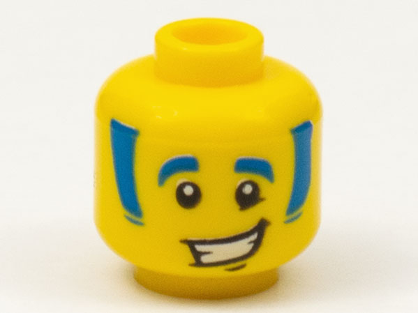 Minifigure, Head Blue Eyebrows and Sideburns with Lopsided Grin with Teeth Pattern