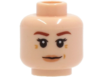 Minifigure, Head Female Reddish Brown Thick Eyebrows, Medium Nougat Wrinkles, Peach Lips, Neutral Pattern