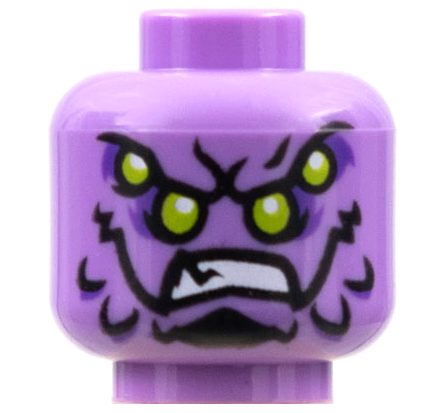 Minifigure, Head Alien with Four Lime Eyes, Dark Purple Eye Shadow, Black Chin and Markings, and Bared Teeth Pattern