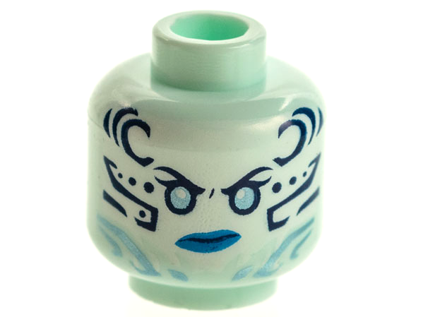 Minifigure, Head Female Metallic Light Blue Eyes, Dark Blue and Metallic Light Blue Tattoos, Dark Azure Lips Pattern