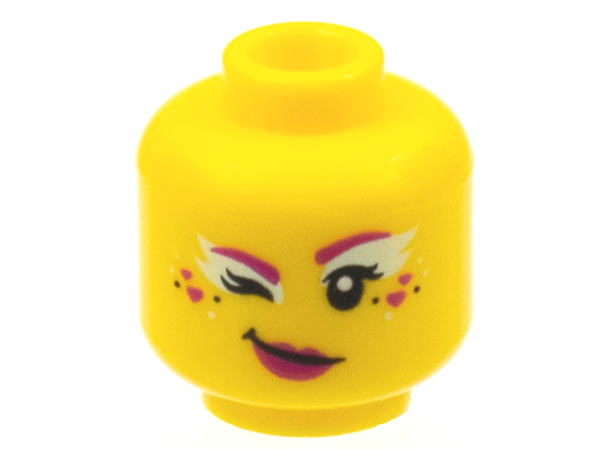 Minifigure, Head Female Magenta Eyebrows, Hearts, and Lips, Light Aqua Eye Shadow, Right Winking Pattern
