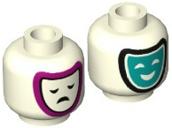 Minifigure, Head Dual Sided Dark Turquoise Comedy and Magenta Outlined Tragedy Theater Masks Pattern