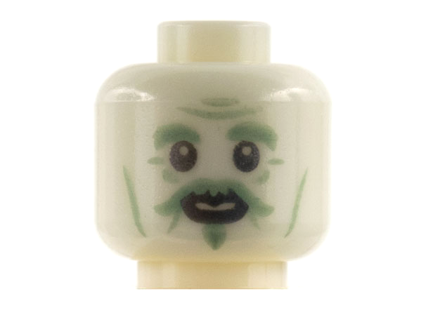 Minifigure, Head Sand Green Contours, Eyebrows, Moustache, Soul Patch Pattern