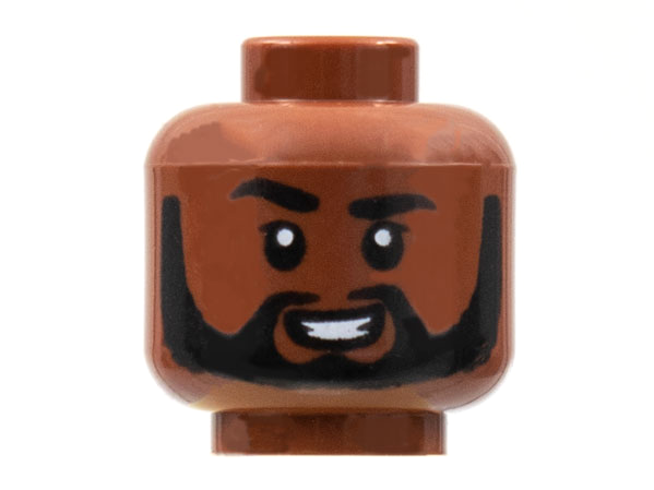 Minifigure, Head Black Eyebrows, Right Raised, Beard, Smile Showing Teeth Pattern