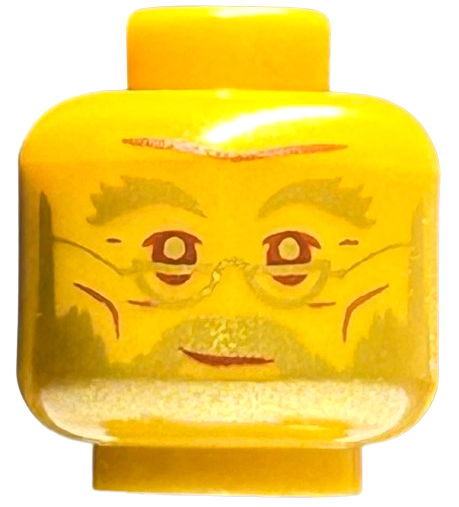 Minifigure, Head Gold Eyebrows, Beard, and Glasses, Reddish Brown Eyes and Mouth, Grin Pattern