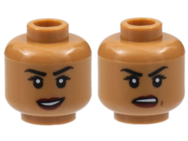 Minifigure, Head Dual Sided Female, Black Eyebrows, Dark Red Lips, Smile / Frown Pattern