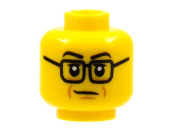 Minifigure, Head Black Eyebrows and Glasses, Medium Nougat Wrinkles Pattern
