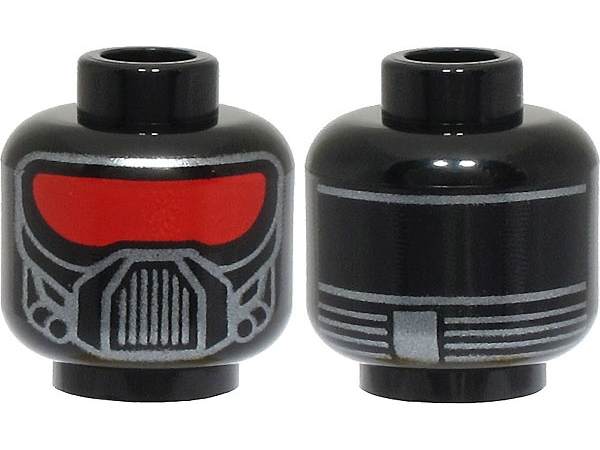 Minifigure, Head Alien Mask with Red Visor, Silver Breathing Apparatus and Lines on Back Pattern