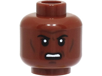 Minifigure, Head Black Eyebrows, Forehead Lines, Cheek Lines and Chin Dimple, Scowl with Open Mouth and Teeth Pattern