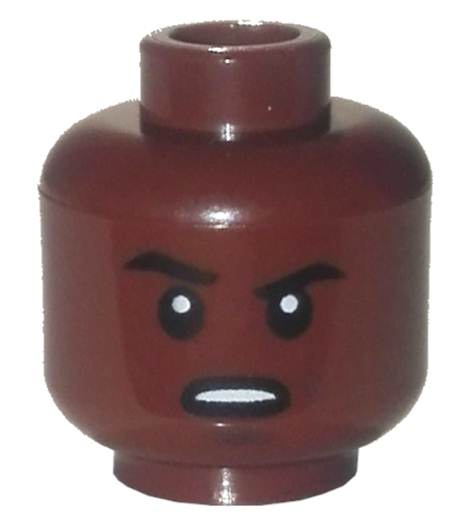 Minifigure, Head Black Eyebrows, Raised Right Eyebrow, Scowl with Open Mouth and Teeth Pattern