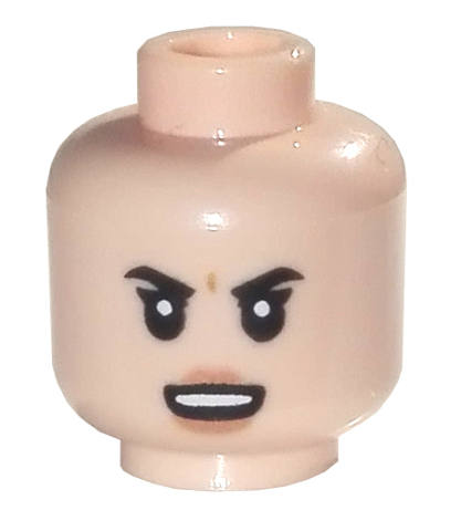 Minifigure, Head Female Black Eyebrows, Open Smile and White Teeth, Angry Frown Pattern