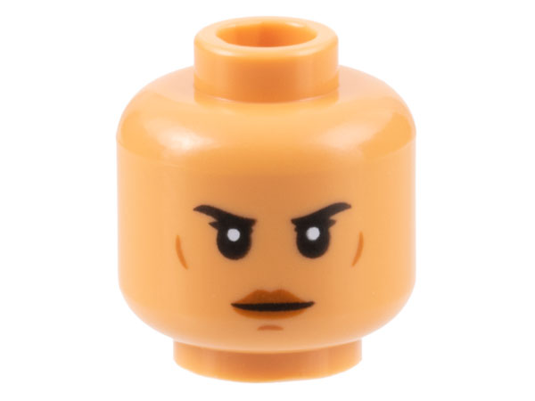 Minifigure, Head Female Black Eyebrows, Dark Orange Lips, Cheek Lines and Chin Dimple, Neutral Pattern