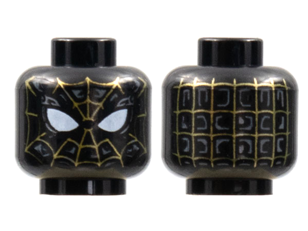 Minifigure, Head Alien with Spider-Man Gold Webbing, Large White Eyes Pattern