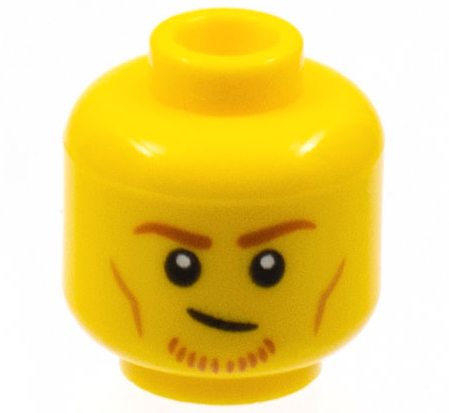 Minifigure, Head Dark Orange Eyebrows and Chin Whiskers, Medium Nougat Cheek Lines Pattern