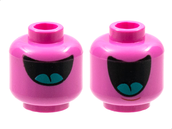 Minifigure, Head Dual Sided Alien Large Black Mouth with Dark Turquoise Tongue, Half Open / Fully Open Pattern