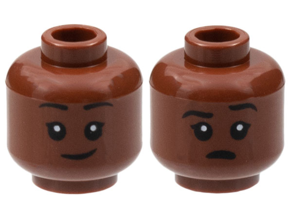 Minifigure, Head Dual Sided Child Black Eyebrows, Smirk / Open Mouth with Left Eyebrow Raised Pattern