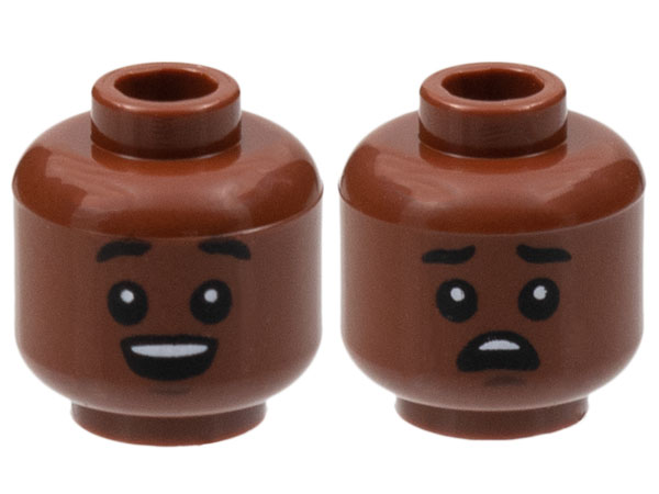 Minifigure, Head Dual Sided Black Eyebrows Raised and Eyes with White Pupils, Open Mouth / Worried Pattern