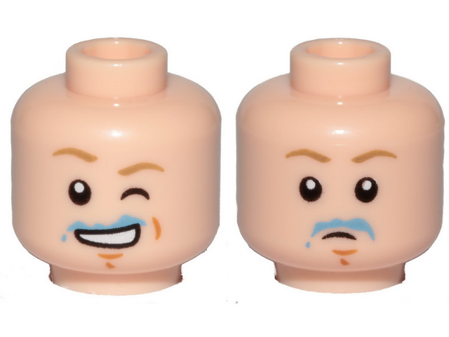 Minifigure, Head Dual Sided Dark Tan Eyebrows, Chin Dimple, Blue Milk Stains, Open Mouth Smile and Wink / Sad Pattern (SW Luke Skywalker)