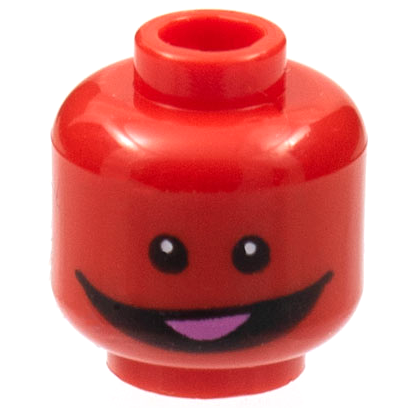 Minifigure, Head Alien with Black Eyes and Wide Smile with Dark Pink Tongue Pattern