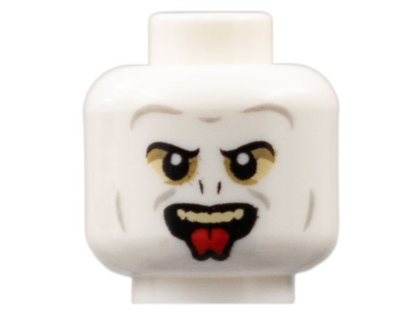 Minifigure, Head Alien with Black Eyebrows and Nose Slits, Light Bluish Gray Contours, Tan Teeth, Red Tongue Pattern (HP Voldemort)