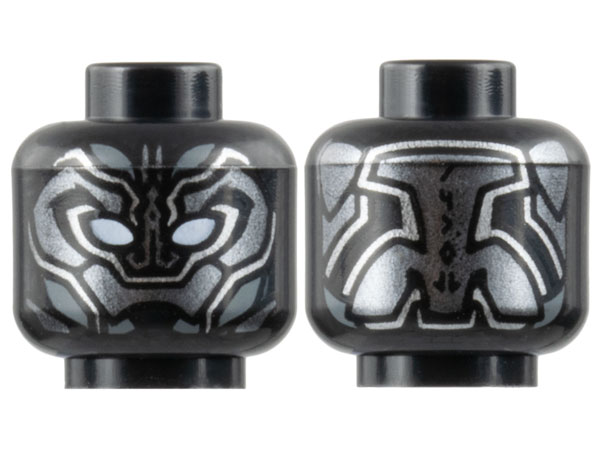 Minifigure, Head Mask with White Eye Holes, Dark Silver Armor Plates, Dark Bluish Gray and Silver Trim Pattern