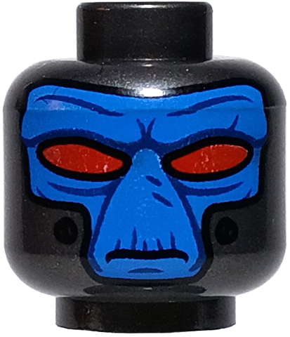 Minifigure, Head Alien with SW Duros Blue Face, Dark Blue Facial Lines, Large Red Eyes, Frown, and Black Breathing Tube Ports Pattern
