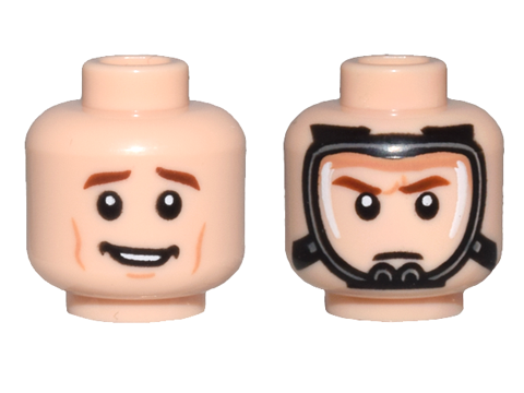 Minifigure, Head Dual Sided Reddish Brown Eyebrows, Medium Nougat Cheek Lines, and Open Mouth Smile / Oxygen Mask Pattern