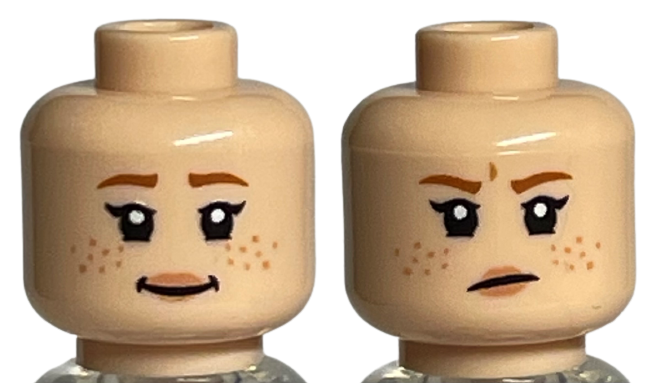 Minifigure, Head Dual Sided Female Dark Orange Eyebrows, Nougat Freckles and Lips, Smile / Angry Pattern