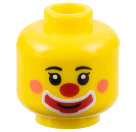 Minifigure, Head Clown Black Eyebrows, Coral Cheeks, Red Nose and Large Mouth Makeup Pattern (BAM)