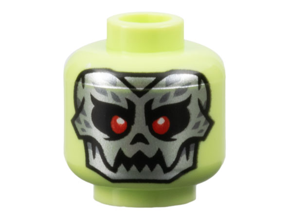Minifigure, Head Alien Silver Skull with Red Eyes Pattern
