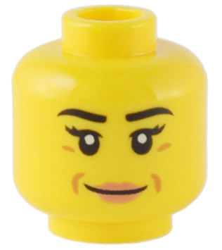 Minifigure, Head Female Black Eyebrows, Eyelashes, Medium Nougat Dimples, Nougat Lips, Grin Pattern