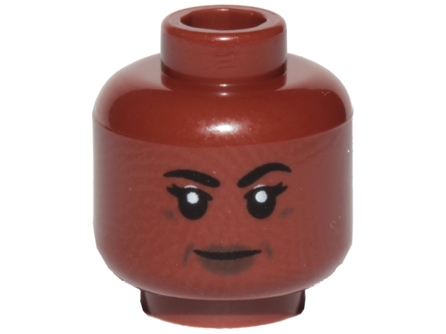 Minifigure, Head Female Black Eyebrows and Eyelashes, Dark Brown Lips, and Closed Mouth Smile Pattern