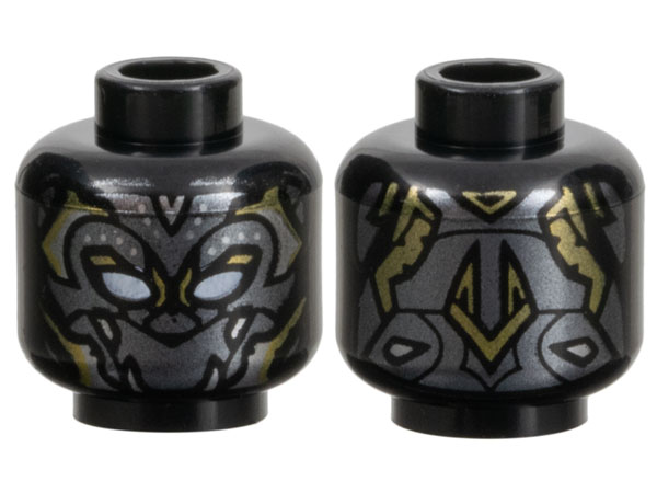 Minifigure, Head Mask with White Eye Holes, Dark Silver Armor Plates, Silver and Gold Trim Pattern