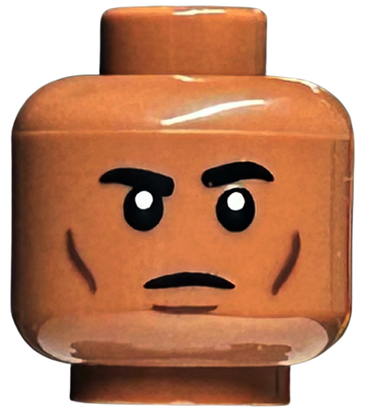 Minifigure, Head Stern Black Eyebrows, Dark Brown Cheek Lines and Chin Dimple Pattern