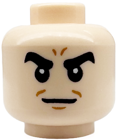 Minifigure, Head Thick Black Eyebrows, Medium Nougat Chin Dimple and Forehead Lines, Neutral Pattern (Sandman)