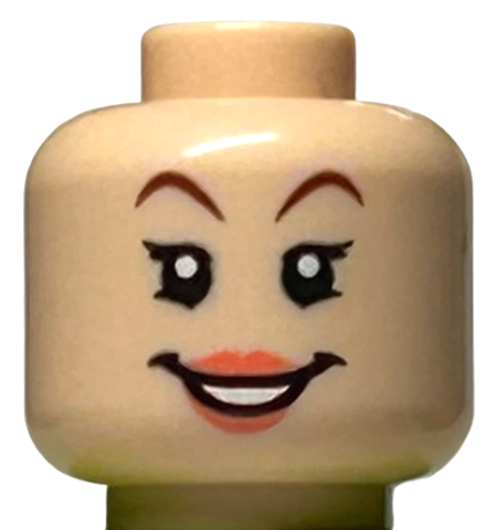 Minifigure, Head Female Reddish Brown Eyebrows, Coral Lips, Open Mouth Smile with Teeth Pattern