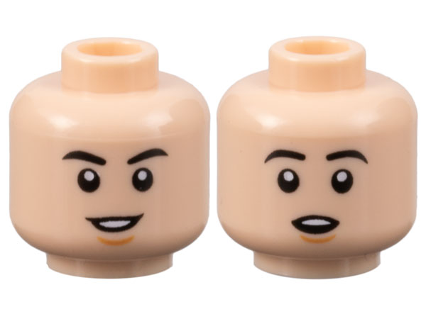 Minifigure, Head Dual Sided Black Eyebrows, Nougat Chin Dimple, Open Mouth Smile / Surprised Pattern