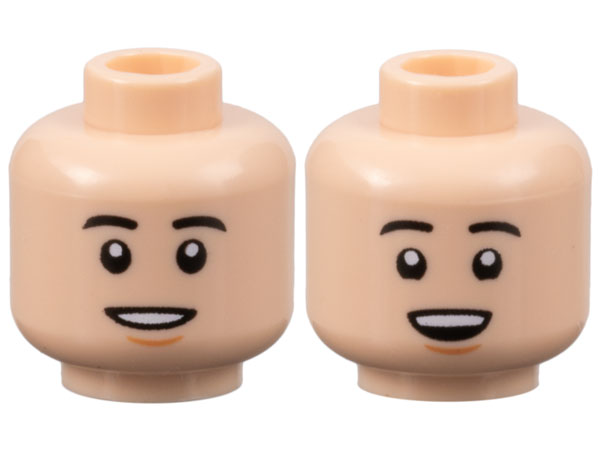 Minifigure, Head Dual Sided Black Eyebrows, Nougat Chin Dimple, Narrow Open Mouth Smile / Wide Open Mouth Smile Pattern