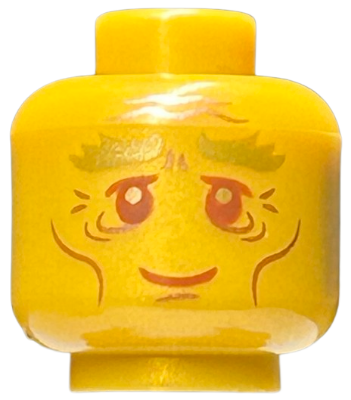 Minifigure, Head Gold Bushy Eyebrows, Reddish Brown Eyes, Eyelids, and Mouth, Copper Cheek Lines, Chin Dimple, and Wrinkles, Grin Pattern