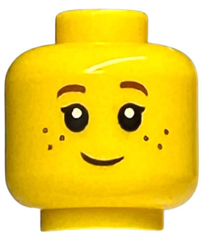 Minifigure, Head Child Black Eyelashes, Dark Red Eyebrows, Freckles Pattern