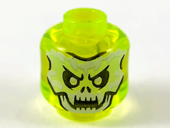 Minifigure, Head Alien Ghost with White and Yellowish Green Skull Face and Fangs Pattern