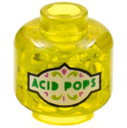 Minifigure, Head without Face with Green 'ACID POPS' on White Label Pattern