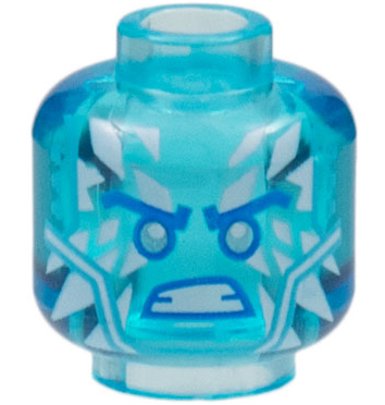 Minifigure, Head Dark Azure Eyebrows, Silver Eyes, White Teeth, Ice on Forehead and Cheeks, Scowl Pattern