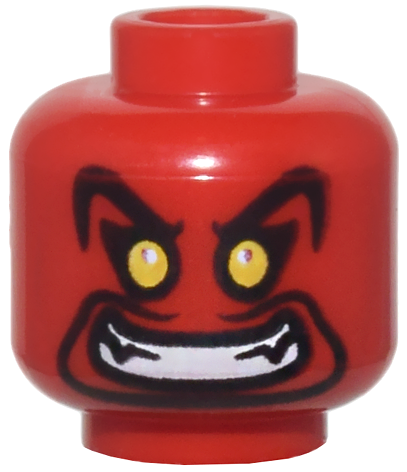 Minifigure, Head Alien Large Black Eyebrows, Goatee, Yellow Eyes, and Open Mouth Evil Grin Pattern