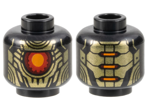 Minifigure, Head Alien Robot with Gold Armor Plates and Large Red and Orange Eye Pattern