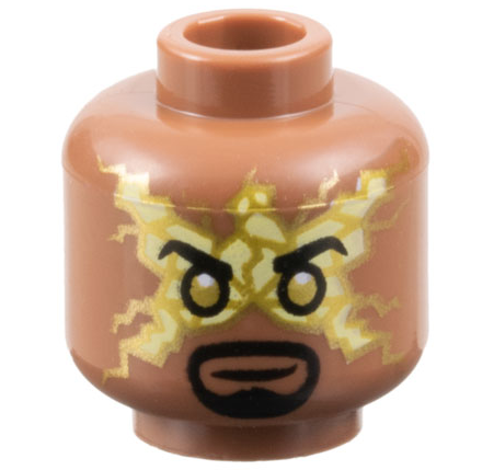 Minifigure, Head Black Eyebrows and Goatee, Gold Eyes, Bright Light Yellow Electricity Mask Pattern